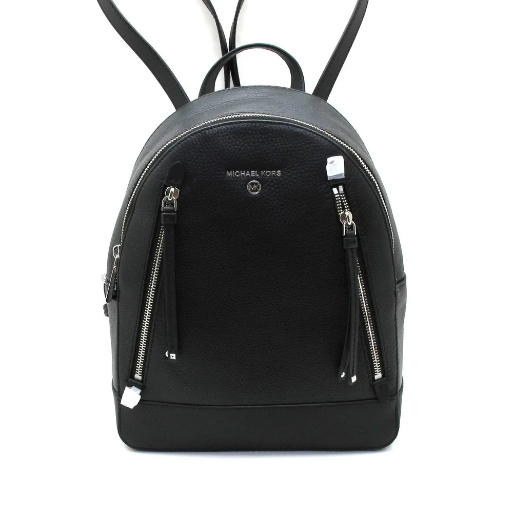 Michael Kors Brooklyn Large Backpack Black/Silver Hardware Chic School‎ MK